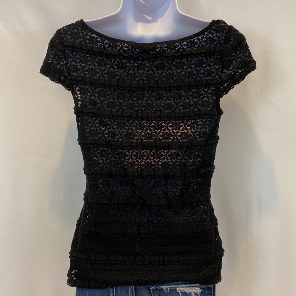Banana Republic stretch floral lace short sleeve top black size XS - Picture 7 of 12